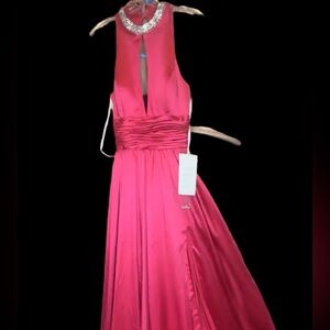 NWT Rachel Allan 8 Evening Gown Pageant Fushia Prom Ball Formal Crystal $598